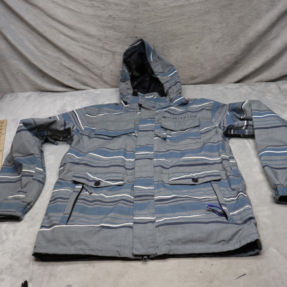 686 Jacket Mens Medium Blue Striped Smarty Shift Ski Snow Waterproof Wind Rain